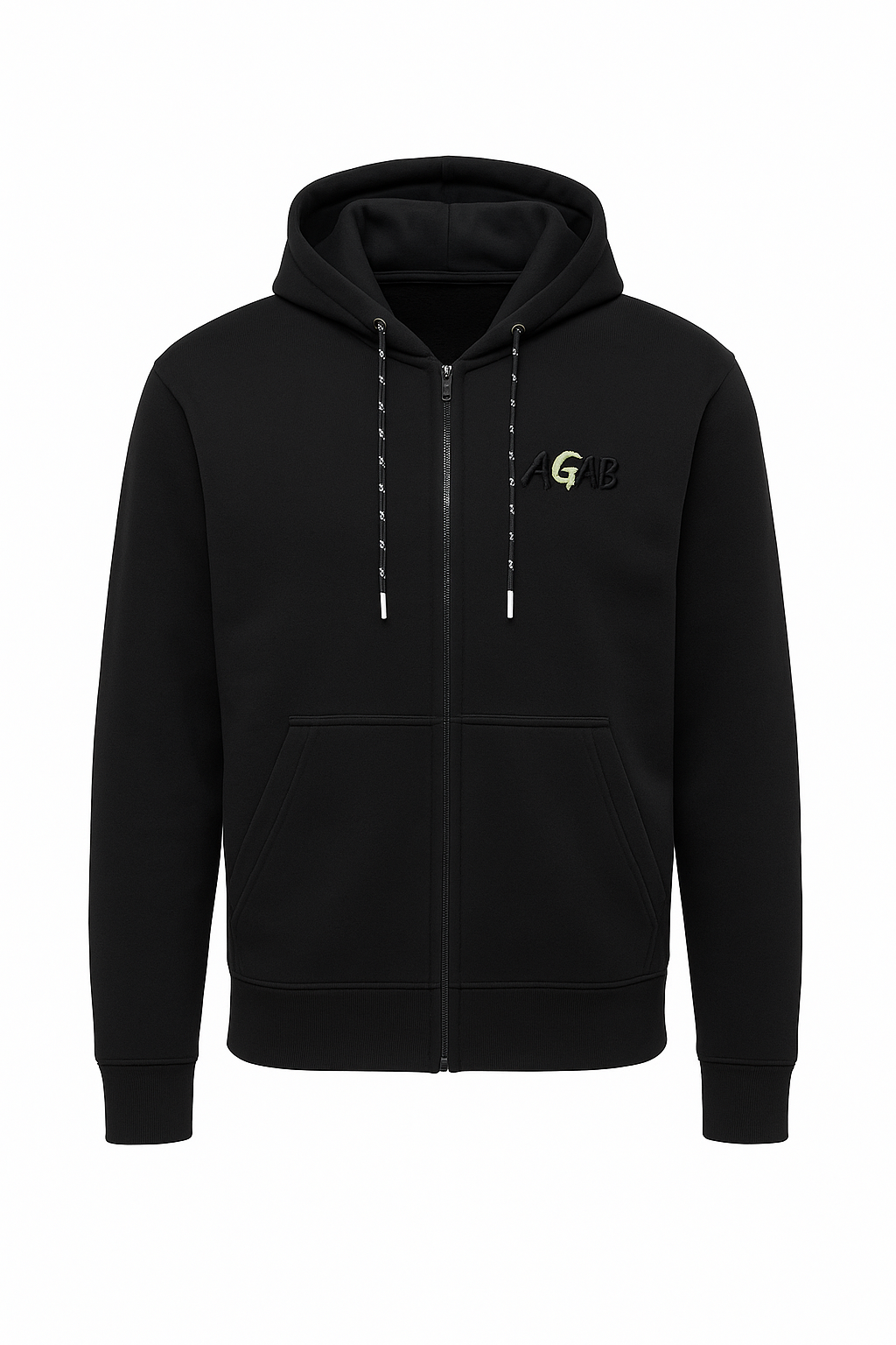 AGAB Heavy Quality Zip Hoodie – schwer, gesticktes Logo, Schwarz