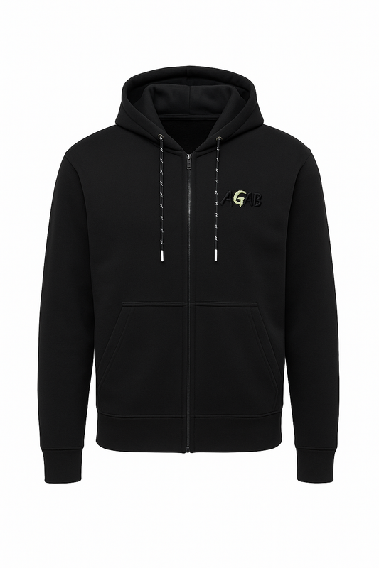 AGAB Heavy Quality Zip Hoodie – schwer, gesticktes Logo, Schwarz